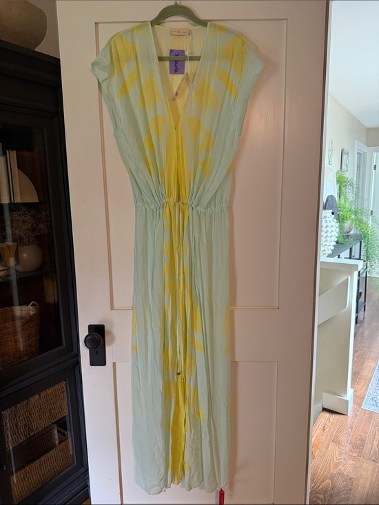 Tory Burch Dresses & Skirts - Tory Burch Olympia Pale Blue Maxi Caftan with Yellow Print